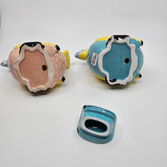 Vintage Bergschrund Seattle 1990 Toucan Pink Blue Set Pair Sugar w/ Lid Creamer - Picture 3 of 16